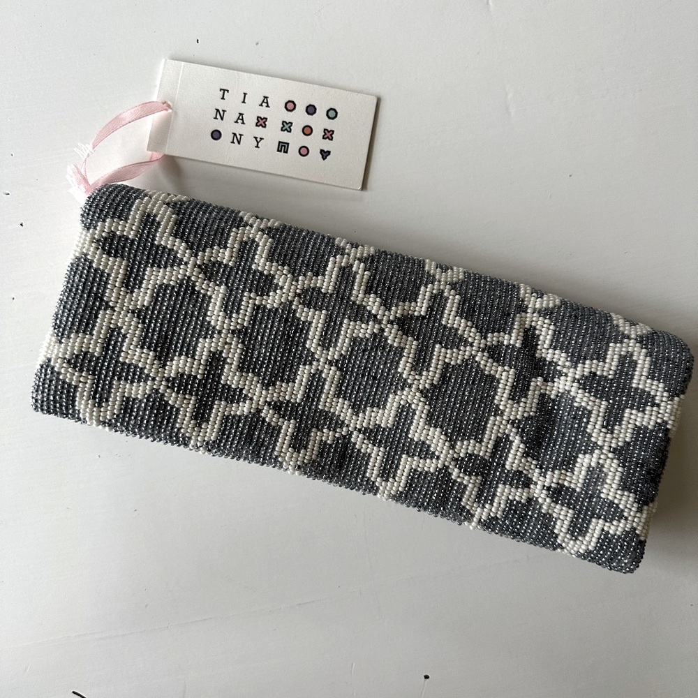 Gray and White Beaded Clutch
